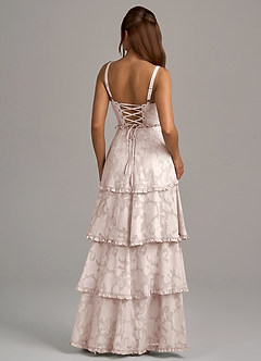 Azazie Romie Bridesmaid Dresses Blushing Pink A-Line Corset Floral Burnout Dress image5