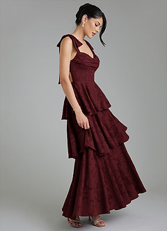 Azazie Jude Bridesmaid Dresses Cabernet A-Line Sweetheart Neckline Floral Burnout Dress image5
