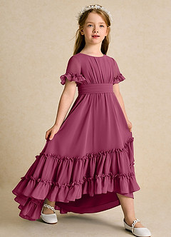 Azazie Kass Flower Girl Dresses Mulberry A-Line Pleated Chiffon Dress image1