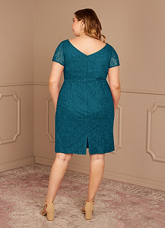 Azazie Lucilia Mother of the Bride Dresses Ink Blue Sheath Lace Dress image9