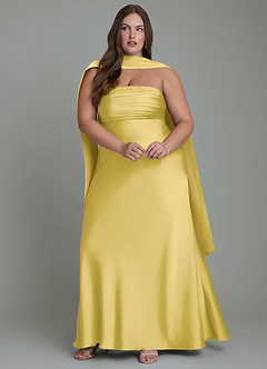 Azazie Saylor Vestidos de damas de honor Vestido Canario de Satén Elástico de Corte Sirena con Palabra de honor image15