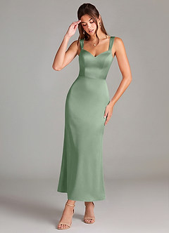 Azazie Denice Brautjungfernkleider Etui Plissee Stretch-Satin Kleid Matcha image1