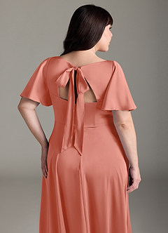 Azazie Kimber Bridesmaid Dresses Salmon Pink A-Line Ruched Stretch Satin Dress image12