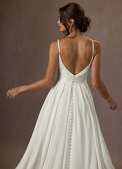 Azazie Caymus Wedding Dresses Cream A-Line Scoop Pleated Crepe Back Satin Dress image7
