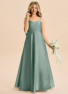 Azazie Rumi Junior Silver Sage A-Line Pleated Stretch Satin Dress image4