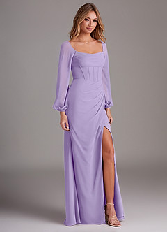 Azazie Charissa Bridesmaid Dresses Lilac Sheath Long Sleeve Chiffon Dress image5