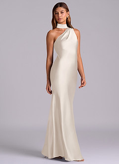 Azazie Seona Brudtärnklänningar Klänning av Sjöjungfru i Stretch Satin One-shoulder Vit Alabaster image5