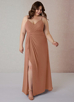 Azazie Emerald Final Sale Matcha A-Line Ruffled Chiffon Dress image7