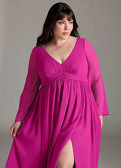 Azazie Teton Zwangerschaps Bruidsmeisjekleding A-Lijn Lange mouw Chiffon Vloerlengte Jurk image11