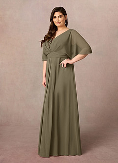 Azazie Oksana vestidos de madre de la novia Vestido de Verde Sauce de Gasa de Corte En A con Cuello en V Plisado image8
