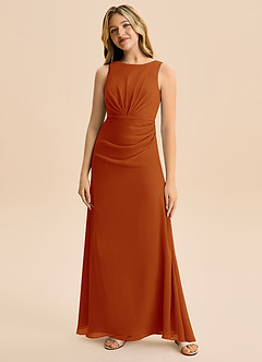 Azazie Floris Junior Robe Trapèze en Mousseline de soie Plissée Paprika image4