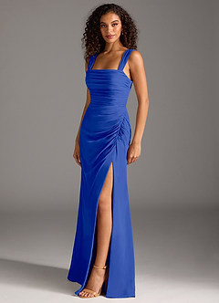 Azazie Jesaphine Bridesmaid Dresses Royal Blue Sheath Bow Chiffon Dress image3