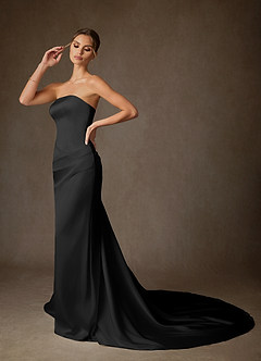 Azazie Begonia Wedding Dresses Black Sheath Strapless Stretch Satin Dress image8