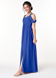 Azazie Lianne Junior Royal Blue A-Line Off the Shoulder Chiffon Dress image3