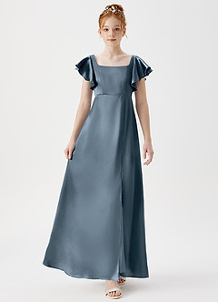 Azazie Bondi Junior Twilight A-Line Side Slit Metallic Satin Dress image4