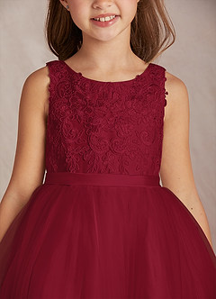 Azazie Calla Flower Girl Dresses Burgundy Ball-Gown Lace Tulle Dress image6