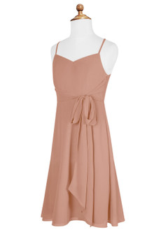 Azazie Doll Junior Champagne Rose A-Line Bow Chiffon Dress image7