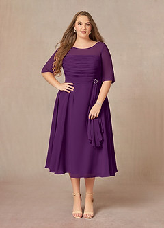 Azazie Naomi Mother of the Bride Dresses Grape A-Line Boatneck Pleated Chiffon Dress image10