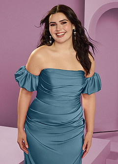 Barbie ♥ Azazie Bridesmaid Dresses Bermuda Sheath Off the Shoulder Stretch Satin Convertible Dress image15