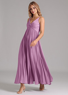 Azazie Raychelle Bridesmaid Dresses Wisteria A-Line Pleated Stretch Satin Dress image6
