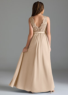 Azazie Elly Junior Abito A-Line in Chiffon Pizzo Alabastro Bianco image2