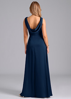 Azazie Karina Bridesmaid Dresses Dark Navy A-Line Pleated Stretch Satin Dress image6