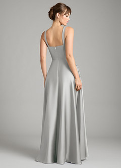 Azazie Shaude Bridesmaid Dresses Silver A-Line Pleated Stretch Satin Dress image2