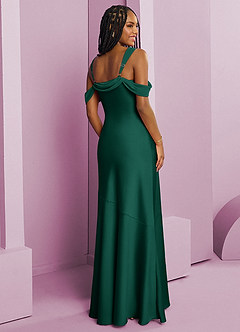 Barbie ♥ Azazie Robes de demoiselle d'honneur Robe Fourreau en Satin extensible Plissée émeraude image2