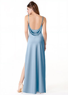 Azazie Alaija Bridesmaid Dresses Powder Blue Mermaid Side Slit Stretch Satin Dress image4