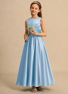 Azazie Ducky Girls Formal Flower Girl Dresses Powder Blue A-Line Pleated Stretch Satin Dress image5
