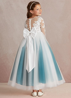 Azazie Elodie Flower Girl Dresses Ivory Ink Blue Ball-Gown Lace Dress image4