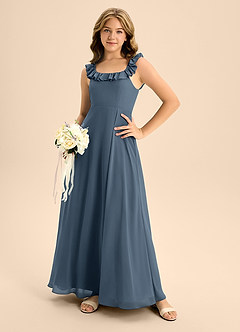 Azazie Callie Junior Abito A-Line in Chiffon Increspato Blu Nettuno image3