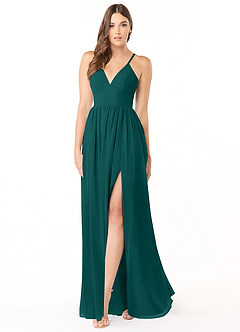 Azazie Aaida Bridesmaid Dresses Peacock A-Line Corset Chiffon Dress image1
