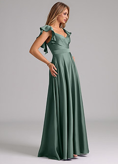Azazie Leilani Bridesmaid Dresses Sea Moss A-Line Ruched Stretch Satin Dress image6