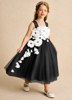 Azazie Dovey Flower Girl Dresses Black Ball-Gown Bow Tulle Dress image6