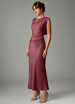 Azazie Kieryn Bridesmaid Dresses Desert Rose Mermaid Pleated Stretch Satin Dress image3