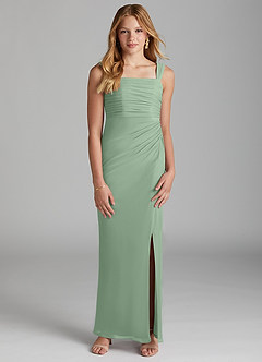 Azazie Jesaphine Junior Matcha Sheath Pleated Mesh Dress image3