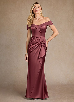 Azazie Laredo Moeder van de bruid jurken Zeemeermin Jurk van Stretch Satijn Off the Shoulder Merlot image3