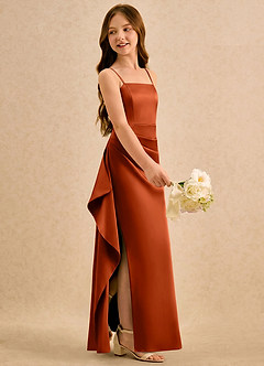 Azazie Cannoli Girls Formal Sukienki dla dziewczynek sypiących kwiaty Linia A Pofałdowany Satyna elastyczna Długość podłogi Sukienka image4