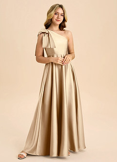 Azazie Penguin Junior Abito A-Line in Raso Elasticizzato Fiocco Champagne image4