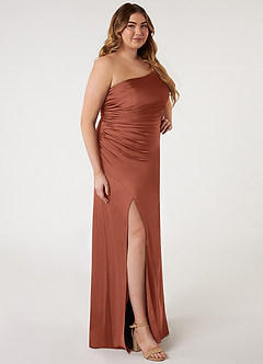 Azazie Eren Bridesmaid Dresses Clay Mermaid One Shoulder Stretch Satin Dress image8