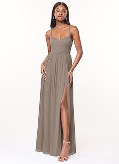 Azazie Marsol Brautjungfernkleider A-Linie Korsett Gittergewebe Kleid Taupe image1