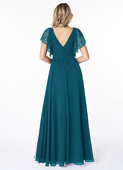 Azazie Zella Bridesmaid Dresses Ink Blue A-Line Lace Chiffon Dress image2