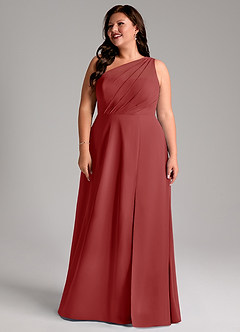 Azazie Phaedra Bridesmaid Dresses Rust A-Line One Shoulder Chiffon Dress image14