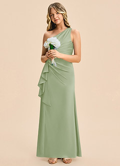 Azazie Kayden Junior Dusty Sage Sheath Ruched Stretch Satin Dress image3