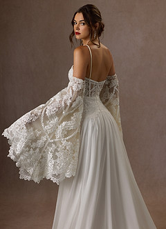 Azazie Rhya Hochzeitskleider A-Linie Schulterfrei Spitze Kleid Diamantweiß Champagner image15