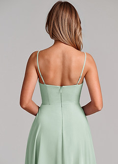 Azazie Elle Robes de demoiselle d'honneur Robe Trapèze en Mousseline de soie Plissée Agave image2