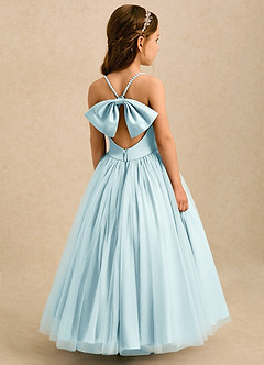 Azazie Aurora Flower Girl Dresses Sea Glass A-Line Bow Tulle Dress image1