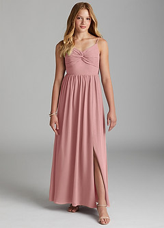 Azazie Zeya Junior Abito A-Line in Chiffon Rosa Polverosa image3