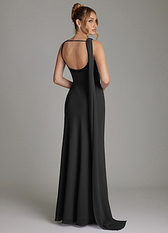 Azazie Jaya Bridesmaid Dresses Black Sheath Pleated Chiffon Dress image2